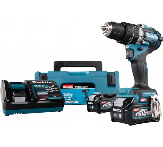 Дрель-шуруповерт ударная аккумуляторная Makita XGT BL/XPT 40В, 0-2200 об\мин;33000уд\м, 13 HP002GD201