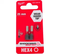 Бита Milwaukee SHOCKWAVE (2 шт; Hex4; 25 мм) 