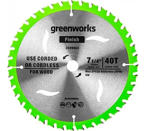 Пильный диск по дереву для циркулярной пилы Greenworks 184x1.75/1.13x20 мм 40T
