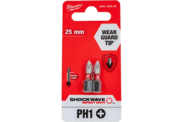Бита Milwaukee SHOCKWAVE (2 шт; PH1; 25 мм) 