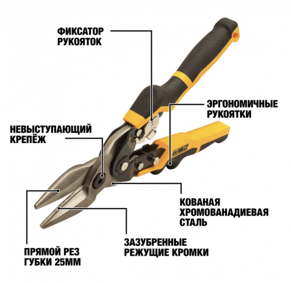 Ножницы по металлу DEWALT ERGO DWHT14675-0, прямые, 250 мм.