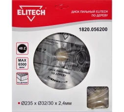Диск пильный по дереву (235х32/30 мм; 2.4 мм; 48Z) Elitech 1820.056200