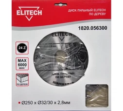 Диск пильный по дереву (250х32/30 мм; 2.8 мм; 24Z) Elitech 1820.056300