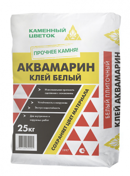 Клей плиточный &amp;quot;АКВАМАРИН&amp;quot; C2T белый, для мрамора, гранита и камня, 25 кг