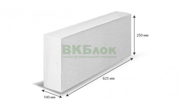 Блок из газобетона ВКБлок, 625x100x250, D500