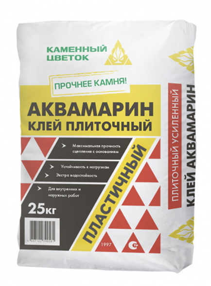 Клей плиточный &amp;quot;АКВАМАРИН&amp;quot; C2T серый, для мрамора, гранита и камня, 25 кг