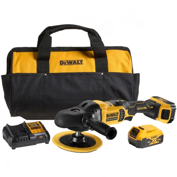  Полировальная машина аккумуляторная DEWALT DCM849P2, 18 В, 2200 об/мин, с 2 АКБ 5 Ач и ЗУ, в сумке (DCM849P2-QW)