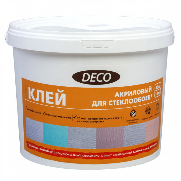Клей акриловый для стеклообоев и стеклохолста Deco, ведро 10 кг 