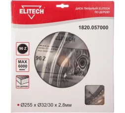 Диск пильный по дереву (255х32/30 мм; 2.8 мм; 96Z) Elitech 1820.057000