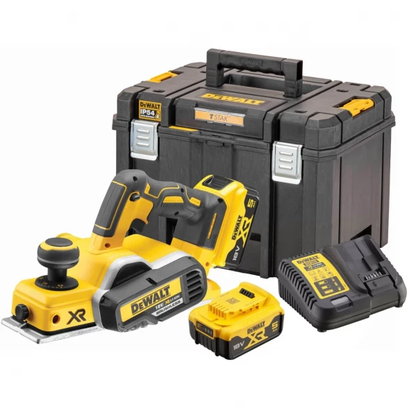 Рубанок аккумуляторный DEWALT DCP580P2, 18 В, 15000 об/мин, 82 мм, с 2 АКБ 5 Ач и ЗУ, в кейсе TSTAK (DCP580P2-QW)