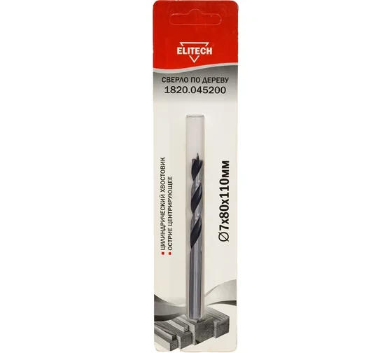 Сверло спиральное по дереву (7х80х110 мм) Elitech 1820.045200