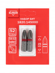 Биты PH2 25 мм, 2 шт ELITECH 1820.14500 