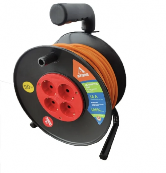 Удлинитель ПВС АYGER 3x1,5 30м на катушке (С/з) 