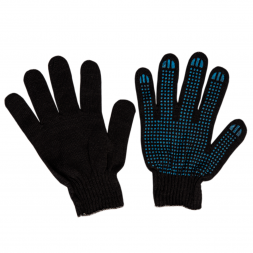 Перчатки ХБ защитные строительные утепленные полушерстяные с ПВХ &amp;quot;Точка&amp;quot; 7,5 класс 6 нитей, черные