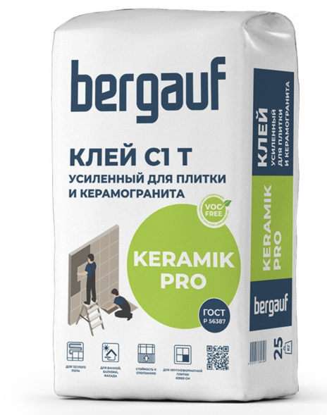 Клей для плитки Bergauf Keramik Pro С1T, усиленный (25 кг)