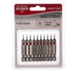 Биты (10 шт; TX6; 50 мм; S2; 54-58 HRC) Elitech 1820.072500