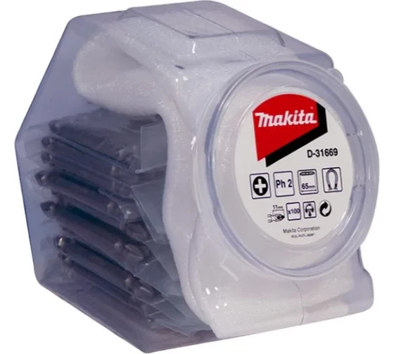 Насадка двусторонняя Makita (PH2 100 шт, 65 мм, E-form, банка) D-31669