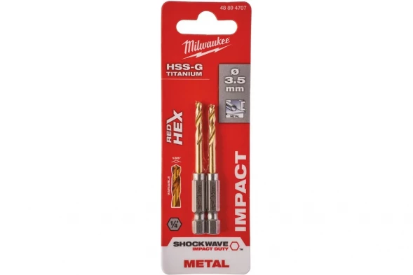 Сверло по металлу RedHEX HSS-G TiN Milwaukee (2 шт; 3.5х25х69 мм) 