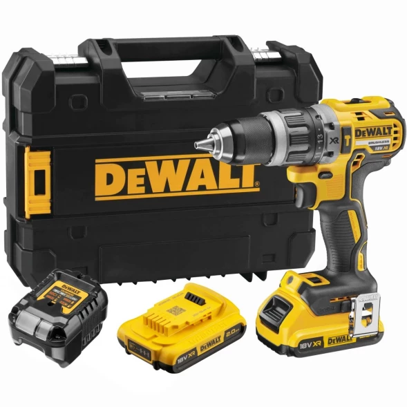 Ударная дрель-шуруповерт DEWALT DCD796D2, 18 В, 2000 об/мин, 34000 уд/мин, с 2 АКБ 2 Ач и ЗУ, в кейсе TSTAK (DCD796D2-QW)