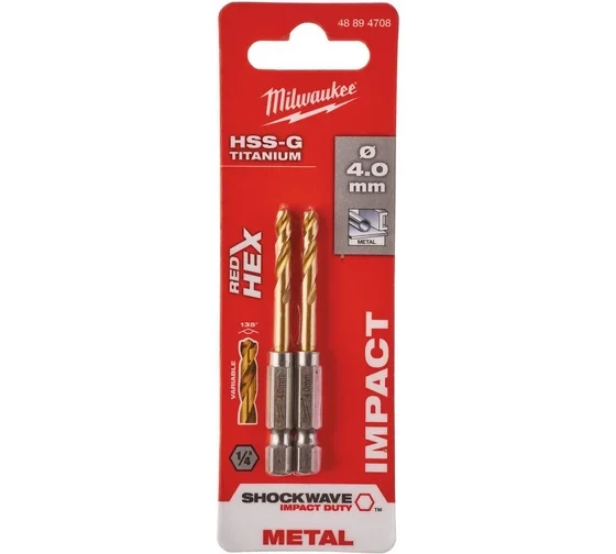 Сверло по металлу Milwaukee RedHEX HSS-G TiN (2 шт; 4х26х71.5 мм) 