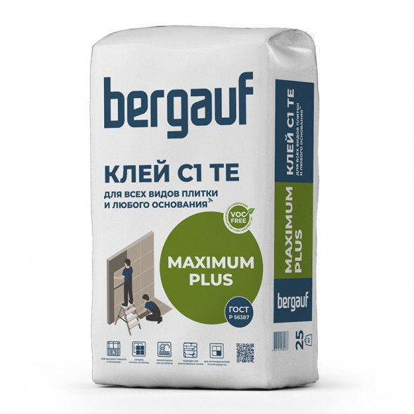  Клей для всех видов плитки и любых оснований Bergauf Maximum Plus, 25 кг