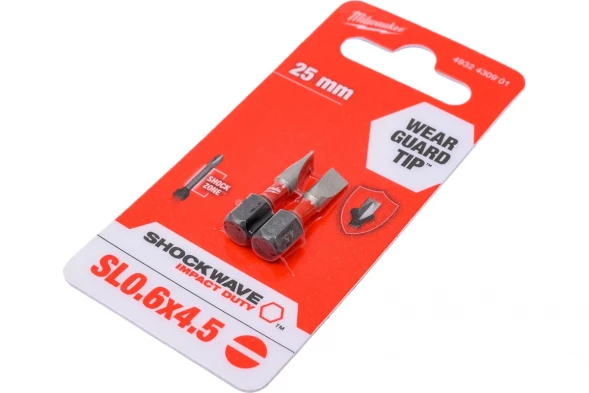 Бита Milwaukee SHOCKWAVE (2 шт; SL0.6x4.5; 25мм) 