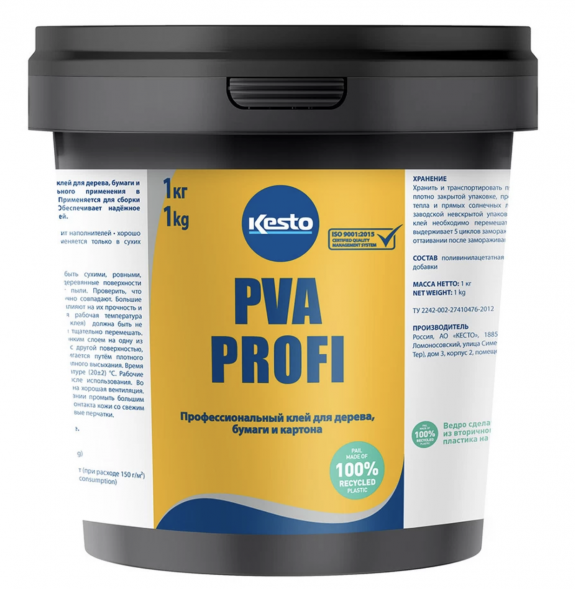 Профессиональный клей для дерева, бумаги и картона на основе ПВА Kesto PVA Profi, 1 кг