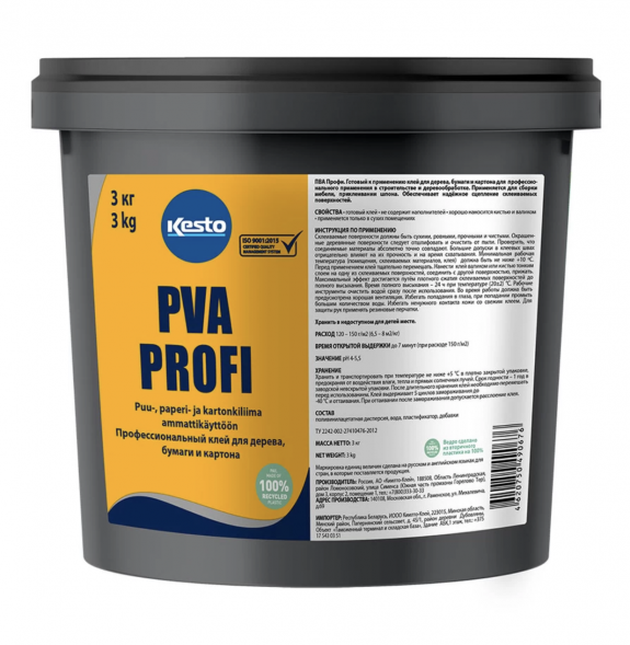 Профессиональный клей для дерева, бумаги и картона на основе ПВА Kesto PVA Profi, 3 кг