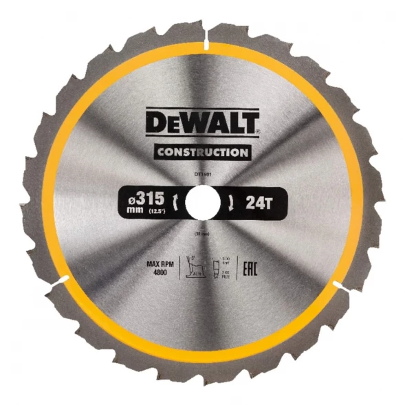 Диск пильный по дереву DEWALT CONSTRUCTION DT1961, 315х30х2.2 мм 
