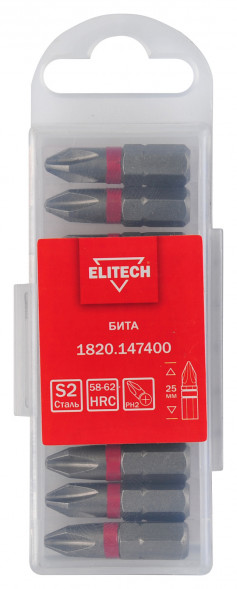 Бита PH2, 25 мм, 10 шт Elitech 1820.14740 