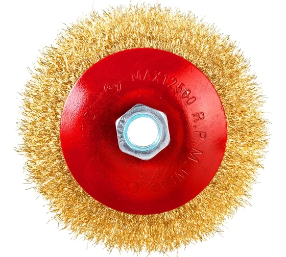 Щетка тарельчатая (115 мм; М14; латунированная волнистая 0.35 мм) для УШМ Elitech 1820.075200