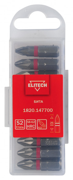 Бита PZ2, 25 мм, 10 шт Elitech 1820.147700 