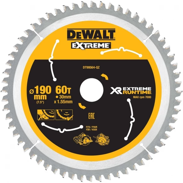 Диск пильный по дереву DEWALT DT99564, 190х30 мм 