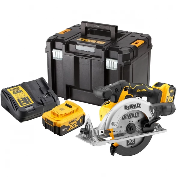  Дисковая пила аккумуляторная DEWALT DCS565P2, 18 В, 165 мм, 4950 об/мин, с 2 АКБ 5 Ач и ЗУ, в кейсе TSTAK (DCS565P2-QW)
