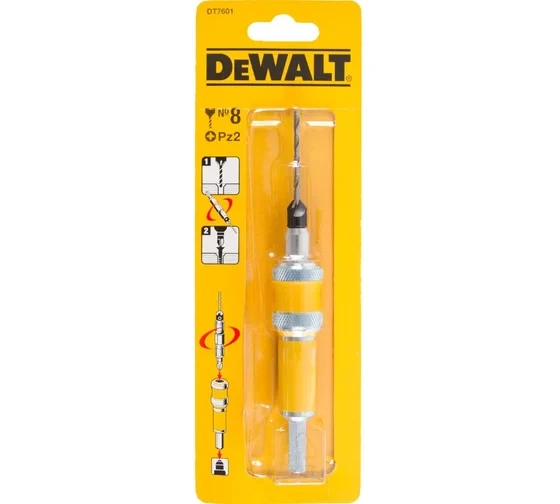 Быстросменный узел DEWALT DT7601, хвостовик, бита PZ2, пилотное сверло с зенкером для шурупов толщиной 4 мм, Flip&amp;amp;Drive DT7601-XJ