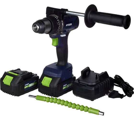 Шуруповерт аккумуляторный бесщеточный AYGER AP18BL4 с двумя аккумуляторами 4Ah 