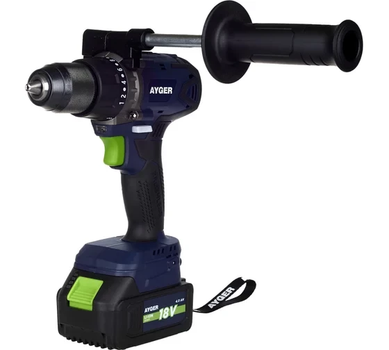 Шуруповерт аккумуляторный бесщеточный AYGER AP18BL4 с двумя аккумуляторами 4Ah 