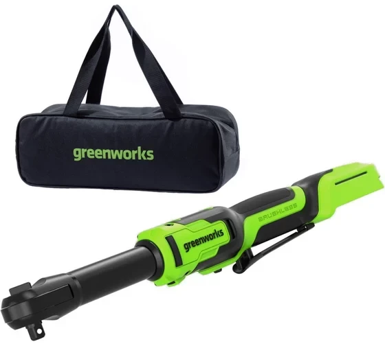 Гайковёрт-трещотка удлиненная, редуктор 170 мм, аккумуляторная Greenworks 24V GD24RWX, бесщеточная, без АКБ и ЗУ, в сумке