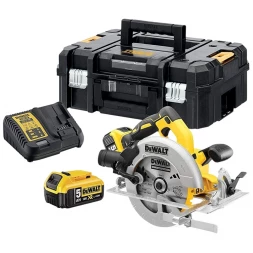 Дисковая пила аккумуляторная DEWALT DCS570P2, 18 В, 184 мм, 5500 об/мин, с 2 АКБ 5 Ач и ЗУ, в кейсе TSTAK (DCS570P2-QW)