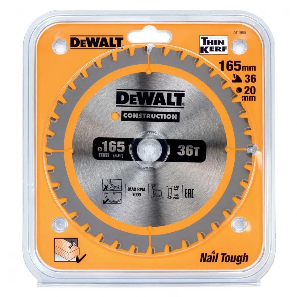 Диск пильный по дереву DEWALT CONSTRUCTION DT1950, 165х20х1 мм 