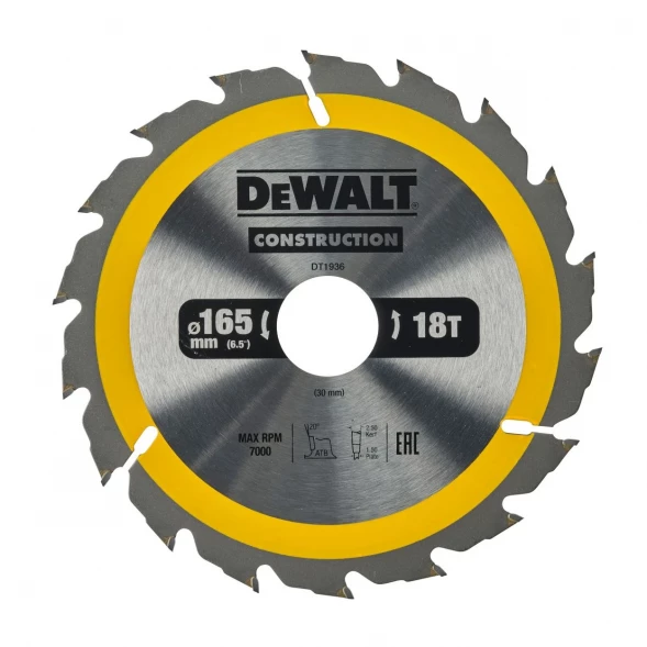 Диск пильный по дереву DEWALT CONSTRUCTION DT1936, 165х30х1.5 мм 