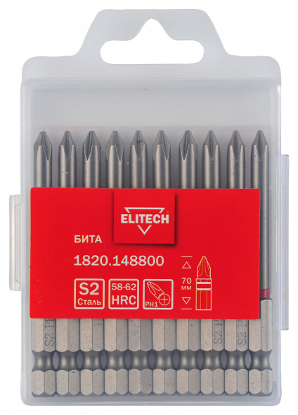 Бита PH1, 70 мм, 10 шт Elitech 1820.148800 