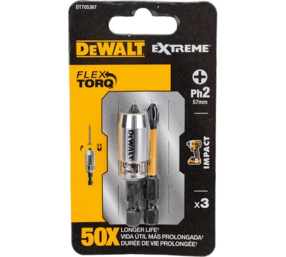 Биты DEWALT DT70536T, FLEXTORQ PH2 57 мм, c магнитным держателем MAGNETIC SCREW LOCK