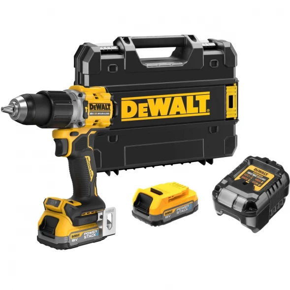 Ударная дрель-шуруповерт DEWALT DCD805E2T, 18 В, 2000 об/мин, 34000 уд/мин, с 2 АКБ 1.7 Ач и ЗУ, в кейсе TSTAK (DCD805E2T-QW)