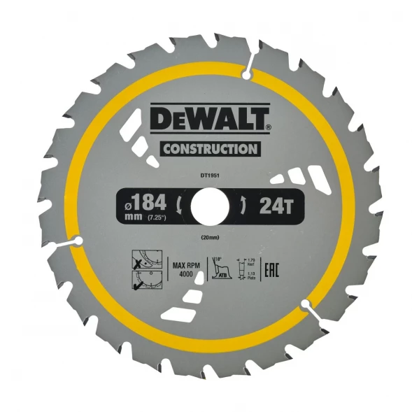 Пильный диск DEWALT CONSTRUCTION DT1951, 184/20 мм.