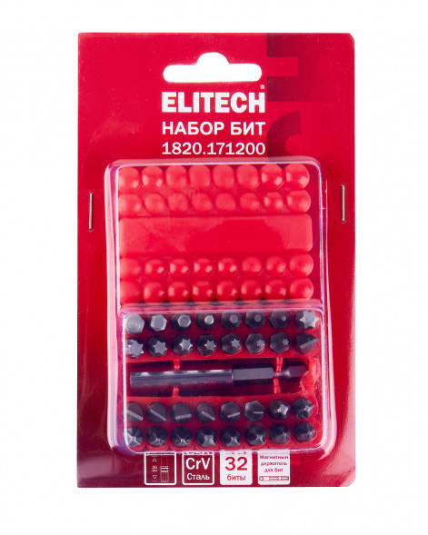 Набор кованных бит сталь Cr-V, 25мм, 33 предмета Elitech 1820.171200