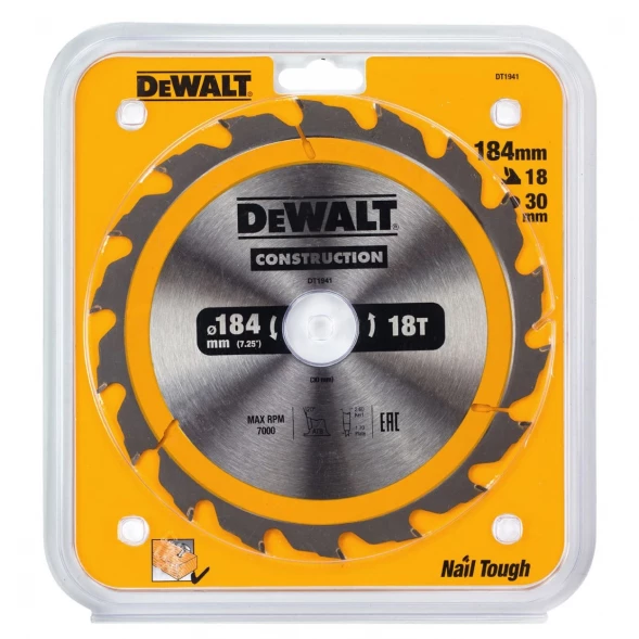 Диск пильный по дереву DEWALT CONSTRUCTION DT1941, 184х30х1.7 мм 