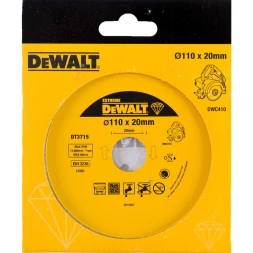 Диск алмазный сплошной по керамике DEWALT EXTREME DT3715, для плиткореза DWC410, 110 x 20