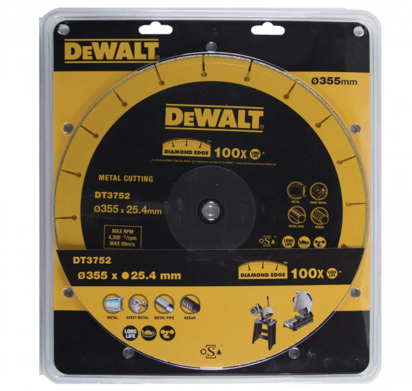 Диск алмазный сегментный (355х25.4х3.5 мм) для сухого реза по металлу DEWALT DT3752 (DT3752-QZ)