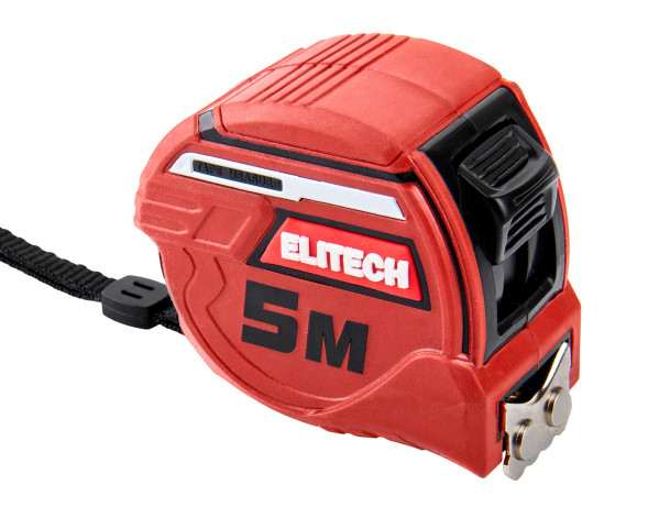 Рулетка Elitech 310302, 5 м, 25 мм, магнитный зацеп, автостоп, утолщенное полотно